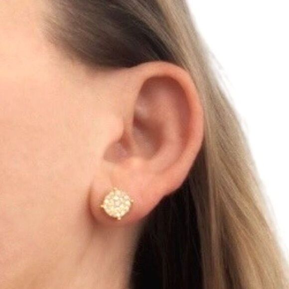 14k Gold Plated Cube CZ Studs – Dazzling 3D Earrings - Picture 3 of 10